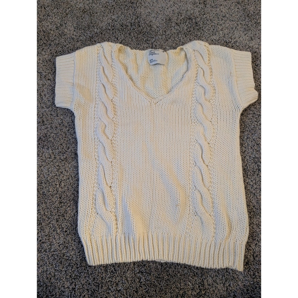 American Eagle Outfitters Cream Cable Knit V-Neck Cotton Sweater Vest M 2009 Y2K